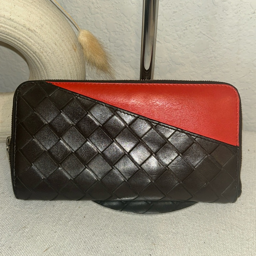 Bottega long zippy brown and red wallet
